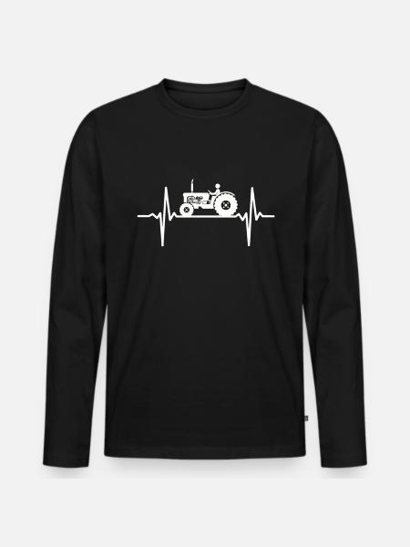 Herzschlag Traktor Trecker - Männer Premium Bio Langarmshirt - Schwarz