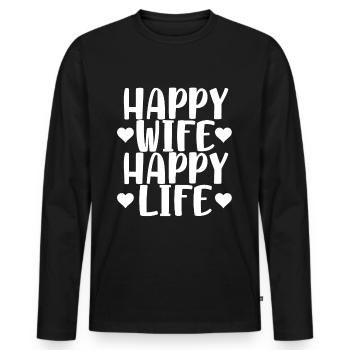 Femme heureuse, vie heureuse - T-shirt manches longues Premium bio Homme - noir - Devant - Nico (187cm)