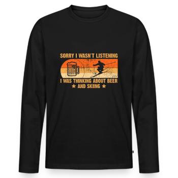Skiing skiers drink beer après ski - Men's Premium Organic Long Sleeve Shirt - black - Front - Nico (187cm)