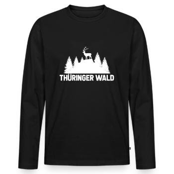 Thüringer Wald Hirsch Wald Geschenk - Männer Premium Bio Langarmshirt - Schwarz - Vorne - Nico (187cm)