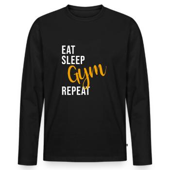 Eat Sleep Gym Repeat Fitnessstudio Spruch - Männer Premium Bio Langarmshirt - Schwarz - Vorne - Nico (187cm)