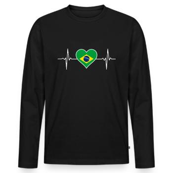 Battements de Coeur Brésil drapeau Brésilien cadeau - T-shirt manches longues Premium bio Homme - noir - Devant - Nico (187cm)