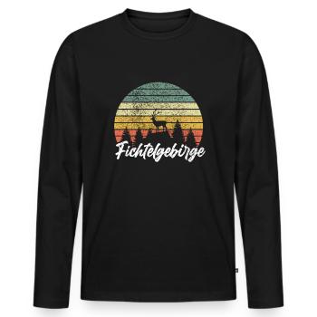 Fichtelgebirge Retro Hirsch Wald - Männer Premium Bio Langarmshirt - Schwarz - Vorne - Nico (187cm)