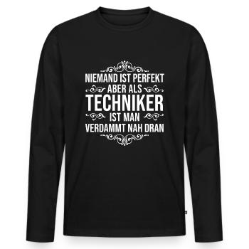 Techniker Spruch - Männer Premium Bio Langarmshirt - Schwarz - Vorne - Nico (187cm)
