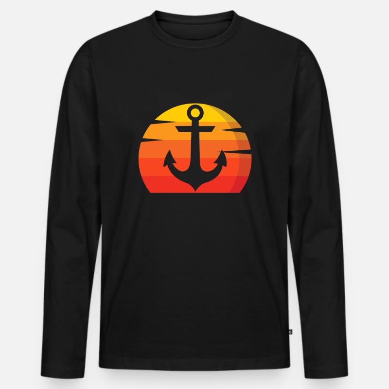 Anker Schiff Seefahrt - Männer Premium Bio Langarmshirt - Schwarz