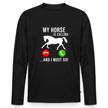 Cheval Appelez Les Chevaux Filles Drôles d’équitation étable - T-shirt manches longues Premium bio Homme - noir - Devant - Nico (187cm)