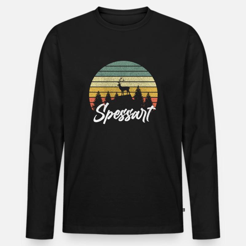 Spessart Hessen Hirsch Wald Wandern Heimat Urlaub - Männer Premium Bio Langarmshirt - Schwarz