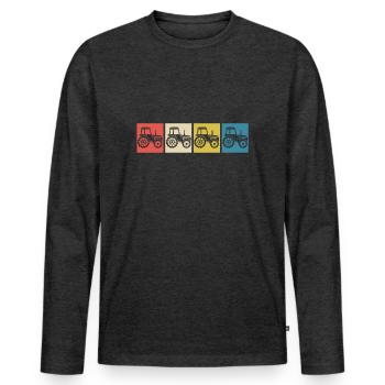 Tractor Colorful Trecker Retro Agriculture Vintage - Men's Premium Organic Long Sleeve Shirt - heather anthracite - Front - Nico (187cm)