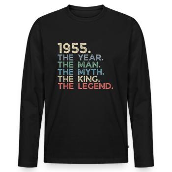 Jahrgang 1955 The Year Man Myth King Legend Retro - Männer Premium Bio Langarmshirt - Schwarz - Vorne - Nico (187cm)