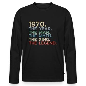 Jahrgang 1970 The Year Man Myth King Legend Retro - Männer Premium Bio Langarmshirt - Schwarz - Vorne - Nico (187cm)