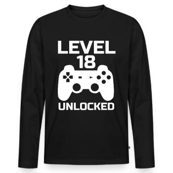 Level 18 Unlocked Gamer 18 Jahre Geburtstag - Männer Premium Bio Langarmshirt - Schwarz - Vorne - Nico (187cm)