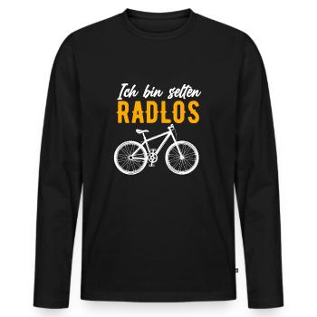 Fahrrad - Ich bin Selten Radlos - MTB Radtour - Männer Premium Bio Langarmshirt - Schwarz - Vorne - Nico (187cm)