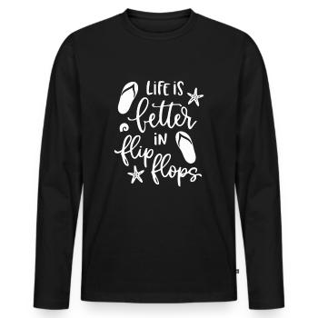 La vie est meilleure dans les flip flops vacances d’été - T-shirt manches longues Premium bio Homme - noir - Devant - Nico (187cm)