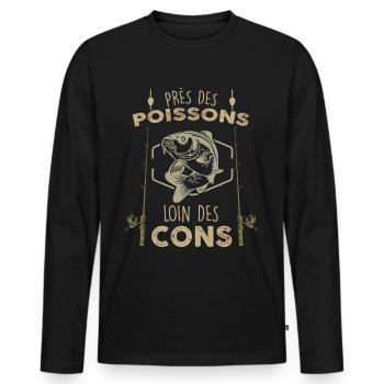 Fisherman fishing for fish humor - Men's Premium Organic Long Sleeve Shirt - black - Front - Nico (187cm)