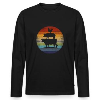 Vache, porc et poulet - T-shirt manches longues Premium bio Homme - noir - Devant - Nico (187cm)