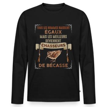 La chasse à la bécasse Cadeau chasseur passion - T-shirt manches longues Premium bio Homme - noir - Devant - Nico (187cm)