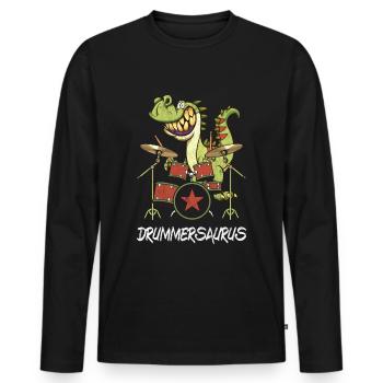 Drummersaurus Drummer TRex Drums Dinosaures - T-shirt manches longues Premium bio Homme - noir - Devant - Nico (187cm)
