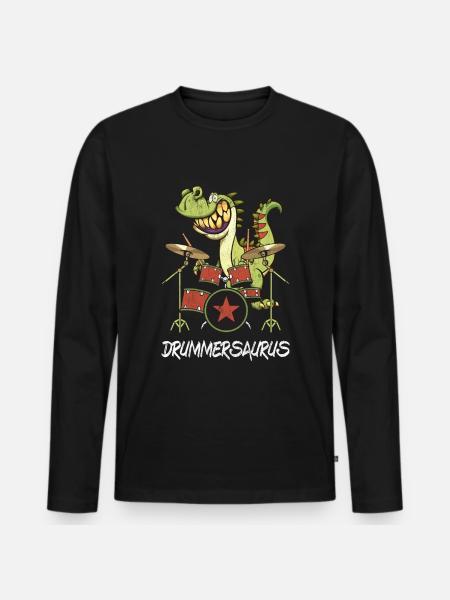 Drummersaurus Drummer TRex Drums Dinosaurs - Men's Premium Organic Long Sleeve Shirt - black