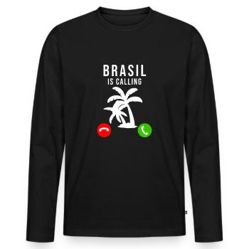 Brasilien - Männer Premium Bio Langarmshirt - Schwarz - Vorne - Nico (187cm)