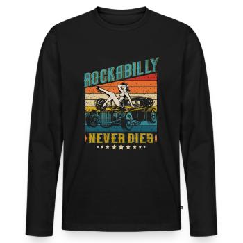 Vintage 50s RnR Design - Rockabilly never dies - Männer Premium Bio Langarmshirt - Schwarz - Vorne - Nico (187cm)