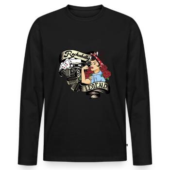 Vintage 50s RnR Design - Rockabilly Legend - Männer Premium Bio Langarmshirt - Schwarz - Vorne - Nico (187cm)