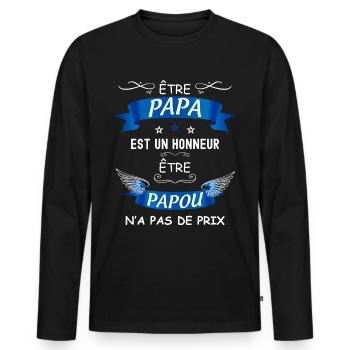 Papa d'amour papou d'amour - T-shirt manches longues Premium bio Homme - noir - Devant - Nico (187cm)