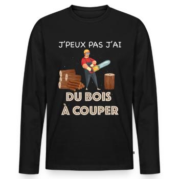 Je peux pas j'ai du bois à couper - T-shirt manches longues Premium bio Homme - noir - Devant - Nico (187cm)