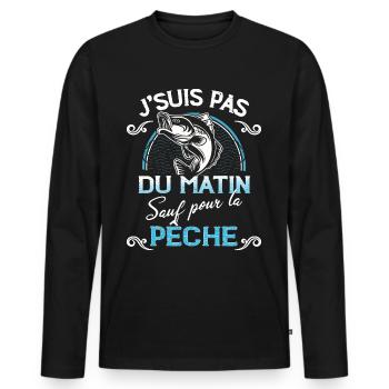 Sauf Pour La Pêche Citation Papa Pêcheur - T-shirt manches longues Premium bio Homme - noir - Devant - Nico (187cm)