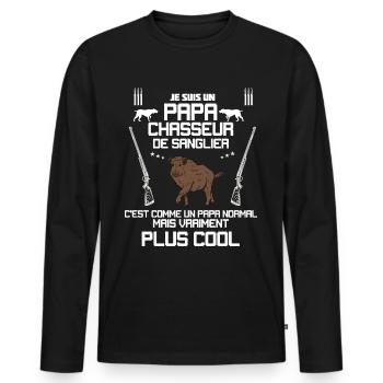 Papa Le chasseur cool sanglier - T-shirt manches longues Premium bio Homme - noir - Devant - Nico (187cm)