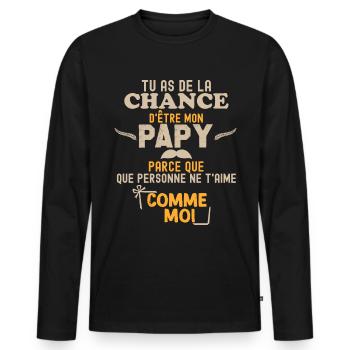 Papy chance Cadeau Grand Père - T-shirt manches longues Premium bio Homme - noir - Devant - Nico (187cm)