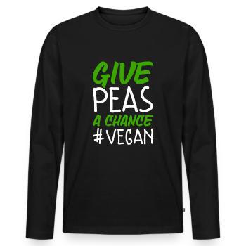 Erbsen eine Chance geben Lustig Vegan - Männer Premium Bio Langarmshirt - Schwarz - Vorne - Nico (187cm)