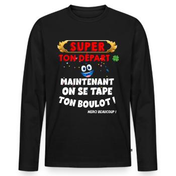 Cadeau Humour Collègue Départ Homme Et Femme - T-shirt manches longues Premium bio Homme - noir - Devant - Nico (187cm)