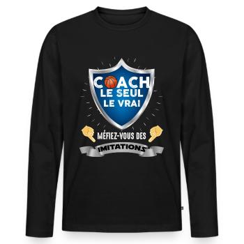 Entraineur de basket humour Basket-ball - T-shirt manches longues Premium bio Homme - noir - Devant - Nico (187cm)