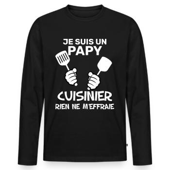 Mon Papy Aime Cuisiner Idée Cadeau Homme - T-shirt manches longues Premium bio Homme - noir - Devant - Nico (187cm)