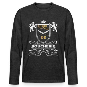 Le Roi De la Boucherie Passion Boucher Cadeau - T-shirt manches longues Premium bio Homme - anthracite chiné - Devant - Nico (187cm)