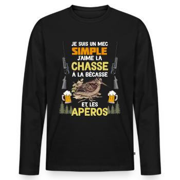 Mon Mec Aime L'Apéro Et La Chasse A La Bécasse - T-shirt manches longues Premium bio Homme - noir - Devant - Nico (187cm)
