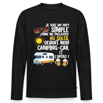 Camping-car Papy et Apéro - T-shirt manches longues Premium bio Homme - noir - Devant - Nico (187cm)