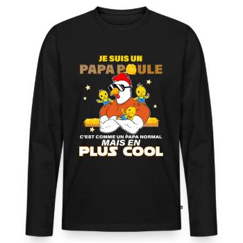 Papa Poule De 3 Poussins Enfants Cadeau Père - T-shirt manches longues Premium bio Homme - noir - Devant - Nico (187cm)
