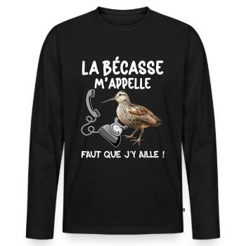 La Bécasse Au Téléphone Homme Chasseur De Bécasse - T-shirt manches longues Premium bio Homme - noir - Devant - Nico (187cm)