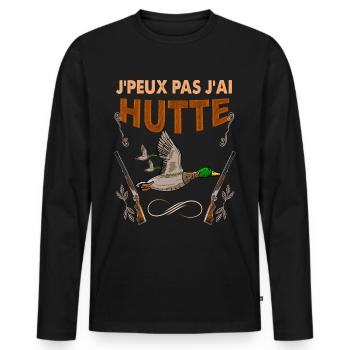 Chasseur De Canard. Je Peux Pas j'ai Hutte - T-shirt manches longues Premium bio Homme - noir - Devant - Nico (187cm)