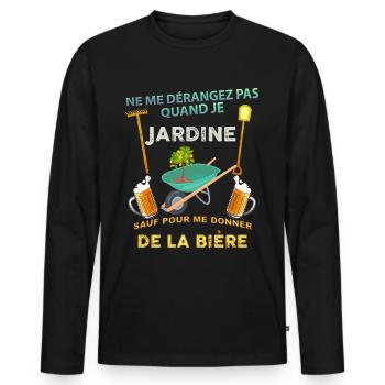 Jardin Biere Cadeau Apéro Jardinier Pour Homme - T-shirt manches longues Premium bio Homme - noir - Devant - Nico (187cm)