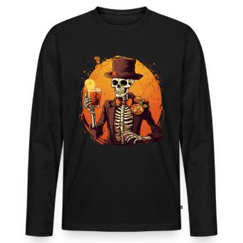 Squelette rockabilly en smoking avec un cocktail D - T-shirt manches longues Premium bio Homme - noir - Devant - Nico (187cm)