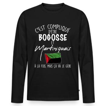 Drapeau Martinique Bogosse Humour Papa Et Fils - T-shirt manches longues Premium bio Homme - noir - Devant - Nico (187cm)