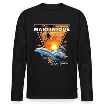 Martinique 972 Soleil Couchant Dauphin Cocotiers - T-shirt manches longues Premium bio Homme - noir - Devant - Nico (187cm)