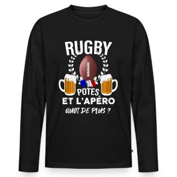 Rugby flag France pote and aperitif beer - Men's Premium Organic Long Sleeve Shirt - black - Front - Nico (187cm)