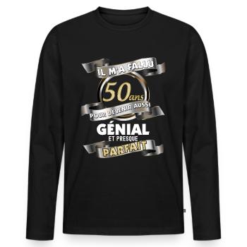 Birthday 50 Years Man Perfect Dad Uncle - Men's Premium Organic Long Sleeve Shirt - black - Front - Nico (187cm)