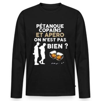 Petanque Buddies and Apéro Bière Cadeau Homme - Men's Premium Organic Long Sleeve Shirt - black - Front - Nico (187cm)