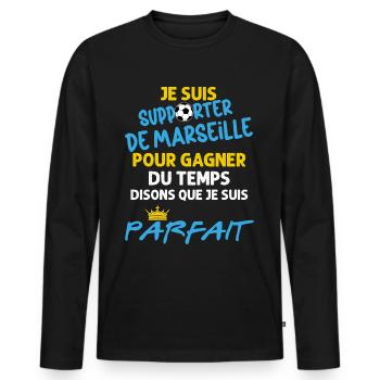 Marseille Supporter Foot Homme Et Enfant - T-shirt manches longues Premium bio Homme - noir - Devant - Nico (187cm)