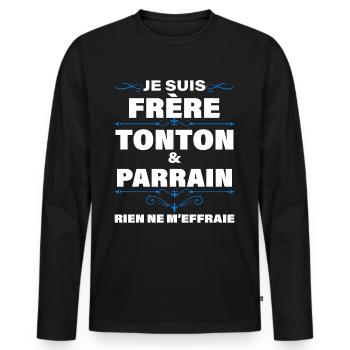 Frère Tonton Et Parrain Homme Et Filleul - T-shirt manches longues Premium bio Homme - noir - Devant - Nico (187cm)