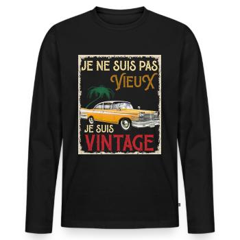 Homme Vintage Auto Voiutre Ancienne Rétro Papa - T-shirt manches longues Premium bio Homme - noir - Devant - Nico (187cm)